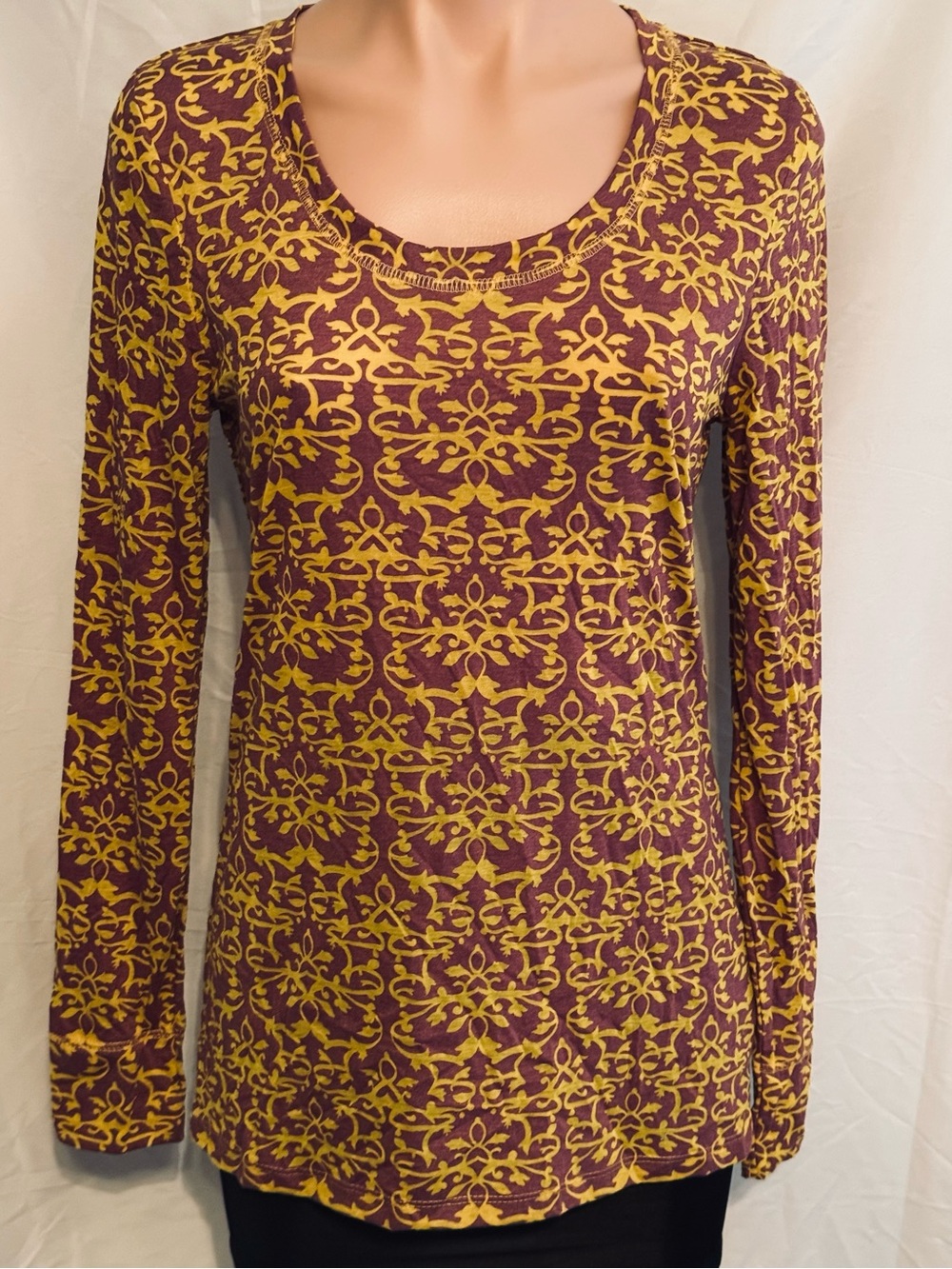 Fun Maroon and Mustard Patterned Long Sleeve Top